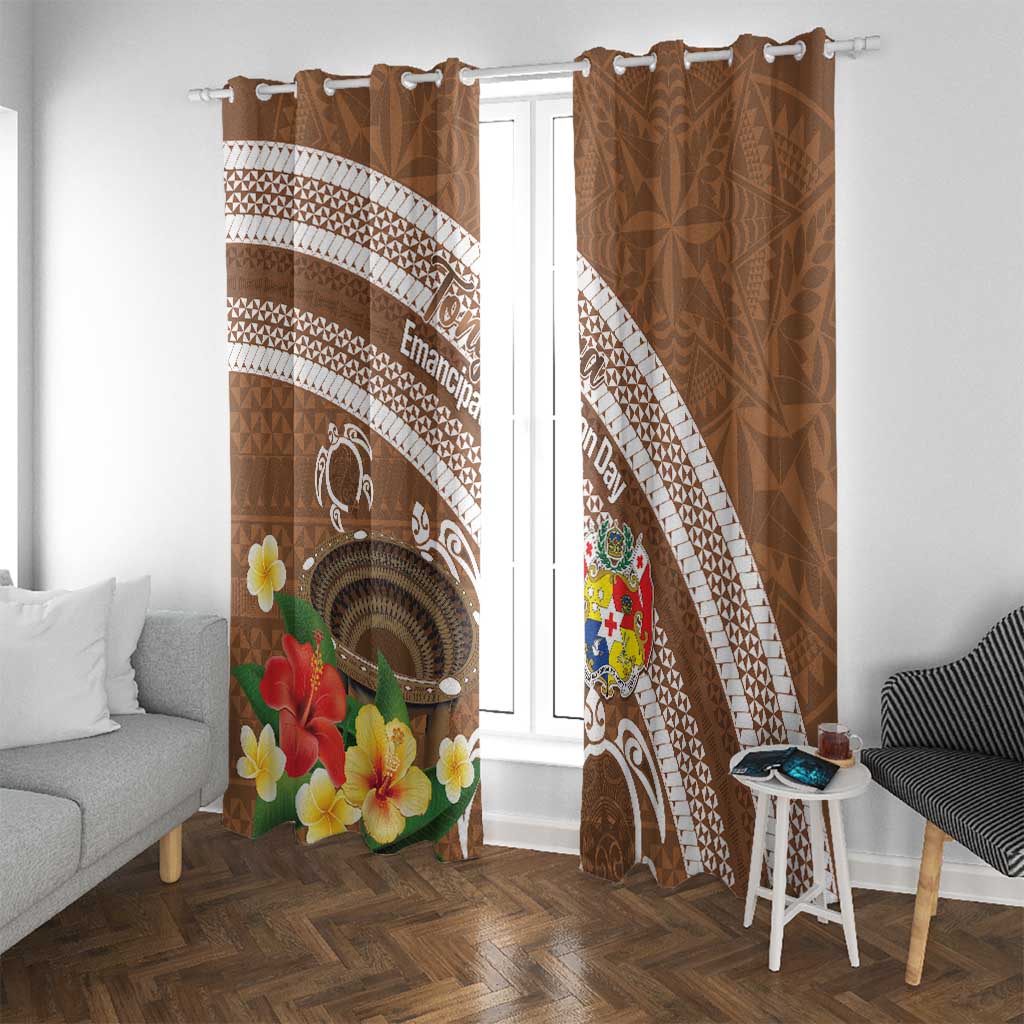 Kingdom Of Tonga Emancipation Day Window Curtain Tongan Ngatu With Kumete Brown LT14 With Grommets Brown - Polynesian Pride