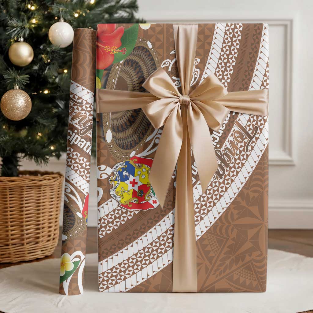 Kingdom Of Tonga Emancipation Day Wrapping Paper Tongan Ngatu With Kumete Brown - Polynesian Pride