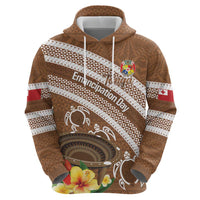Kingdom Of Tonga Emancipation Day Zip Hoodie Tongan Ngatu With Kumete Brown