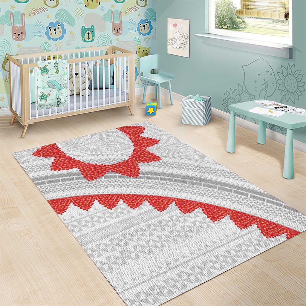 Tonga White Sunday Area Rug Heilala Flowers Tongan Ngatu Pattern