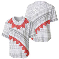 Tonga White Sunday Baseball Jersey Heilala Flowers Tongan Ngatu Pattern