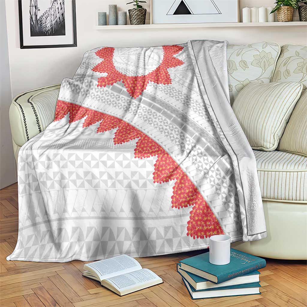 Tonga White Sunday Blanket Heilala Flowers Tongan Ngatu Pattern