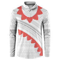 Tonga White Sunday Button Sweatshirt Heilala Flowers Tongan Ngatu Pattern