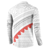 Tonga White Sunday Button Sweatshirt Heilala Flowers Tongan Ngatu Pattern