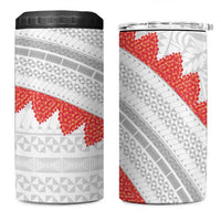 Tonga White Sunday 4 in 1 Can Cooler Tumbler Heilala Flowers Tongan Ngatu Pattern