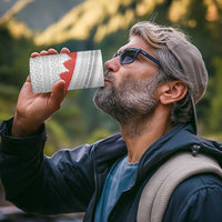Tonga White Sunday 4 in 1 Can Cooler Tumbler Heilala Flowers Tongan Ngatu Pattern