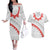 Tonga White Sunday Couples Matching Off The Shoulder Long Sleeve Dress and Hawaiian Shirt Heilala Flowers Tongan Ngatu Pattern