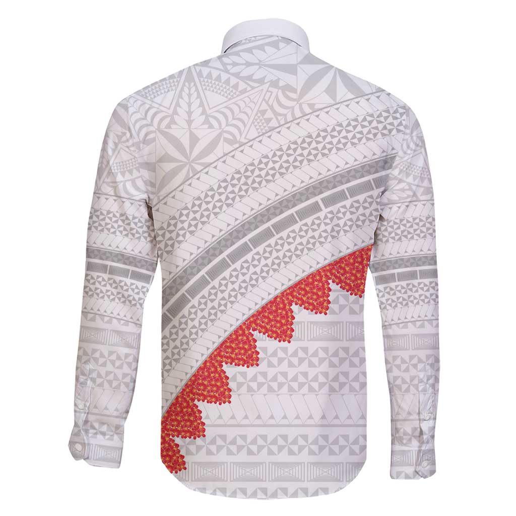 Tonga White Sunday Family Matching Long Sleeve Bodycon Dress and Hawaiian Shirt Heilala Flowers Tongan Ngatu Pattern