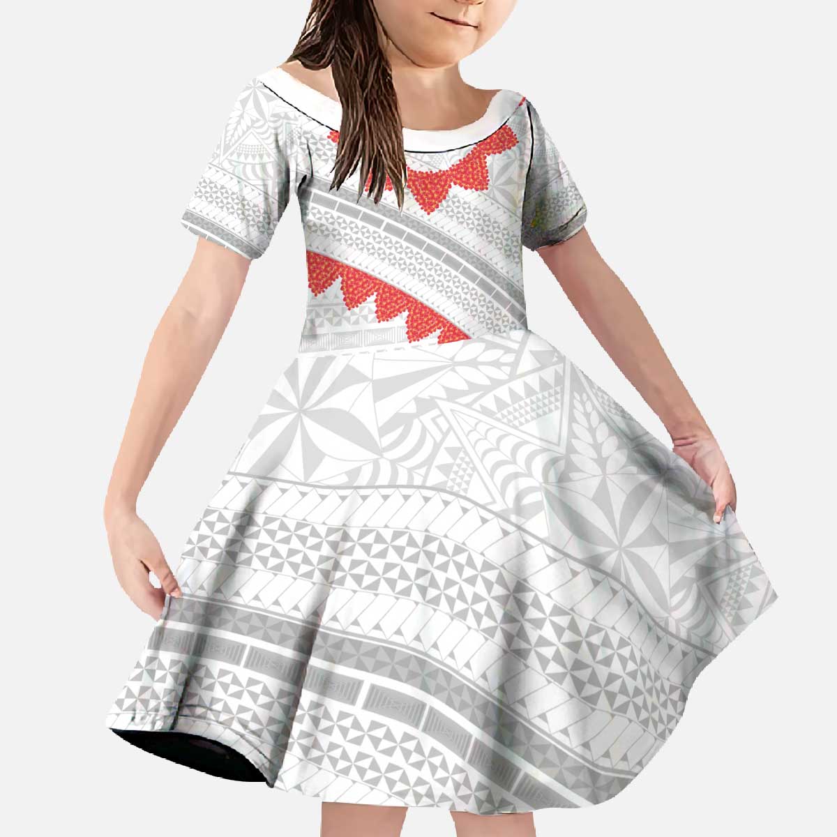Tonga White Sunday Family Matching Off The Shoulder Long Sleeve Dress and Hawaiian Shirt Heilala Flowers Tongan Ngatu Pattern