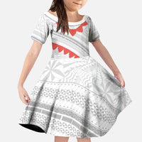 Tonga White Sunday Family Matching Off The Shoulder Long Sleeve Dress and Hawaiian Shirt Heilala Flowers Tongan Ngatu Pattern