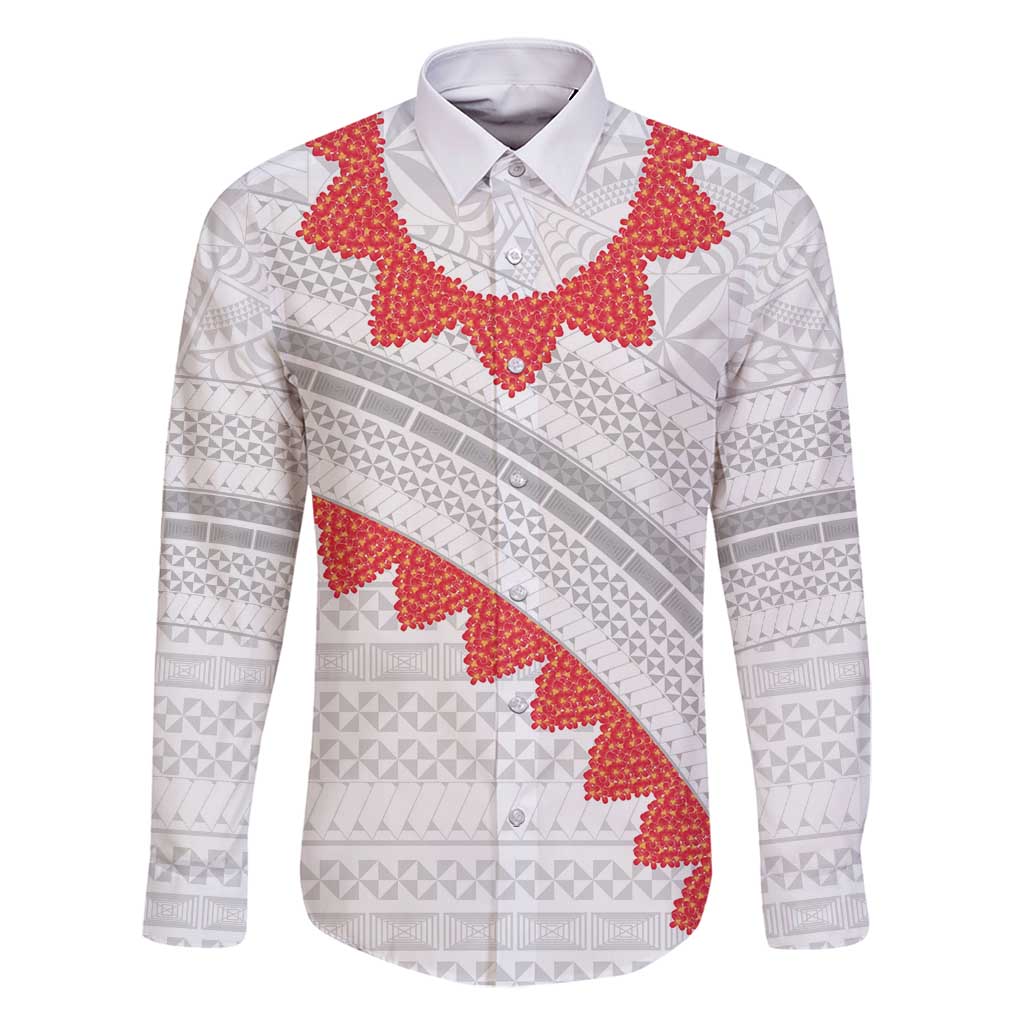 Tonga White Sunday Family Matching Off Shoulder Maxi Dress and Hawaiian Shirt Heilala Flowers Tongan Ngatu Pattern