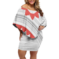 Tonga White Sunday Family Matching Off Shoulder Short Dress and Hawaiian Shirt Heilala Flowers Tongan Ngatu Pattern