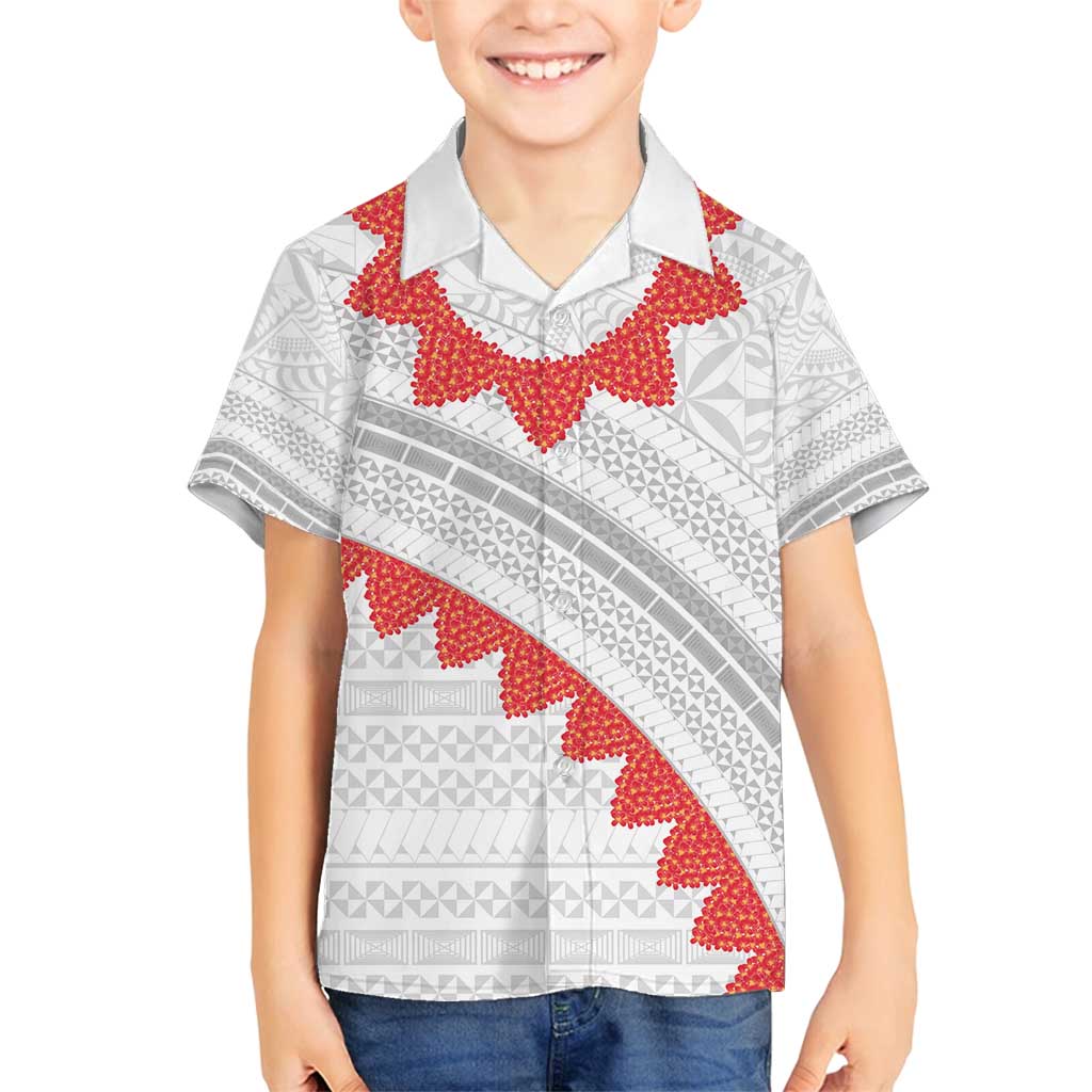 Tonga White Sunday Family Matching Puletasi and Hawaiian Shirt Heilala Flowers Tongan Ngatu Pattern