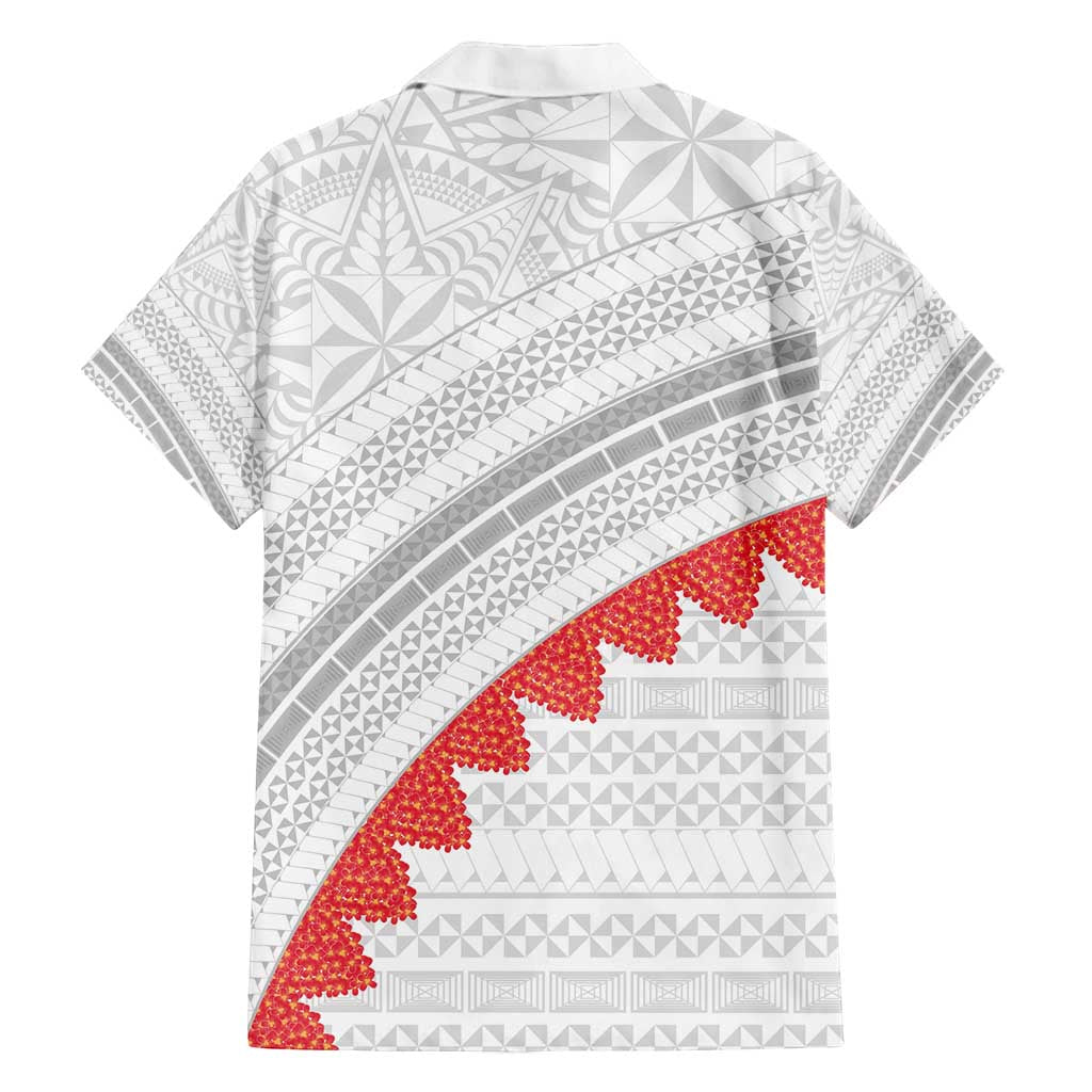 Tonga White Sunday Family Matching Summer Maxi Dress and Hawaiian Shirt Heilala Flowers Tongan Ngatu Pattern