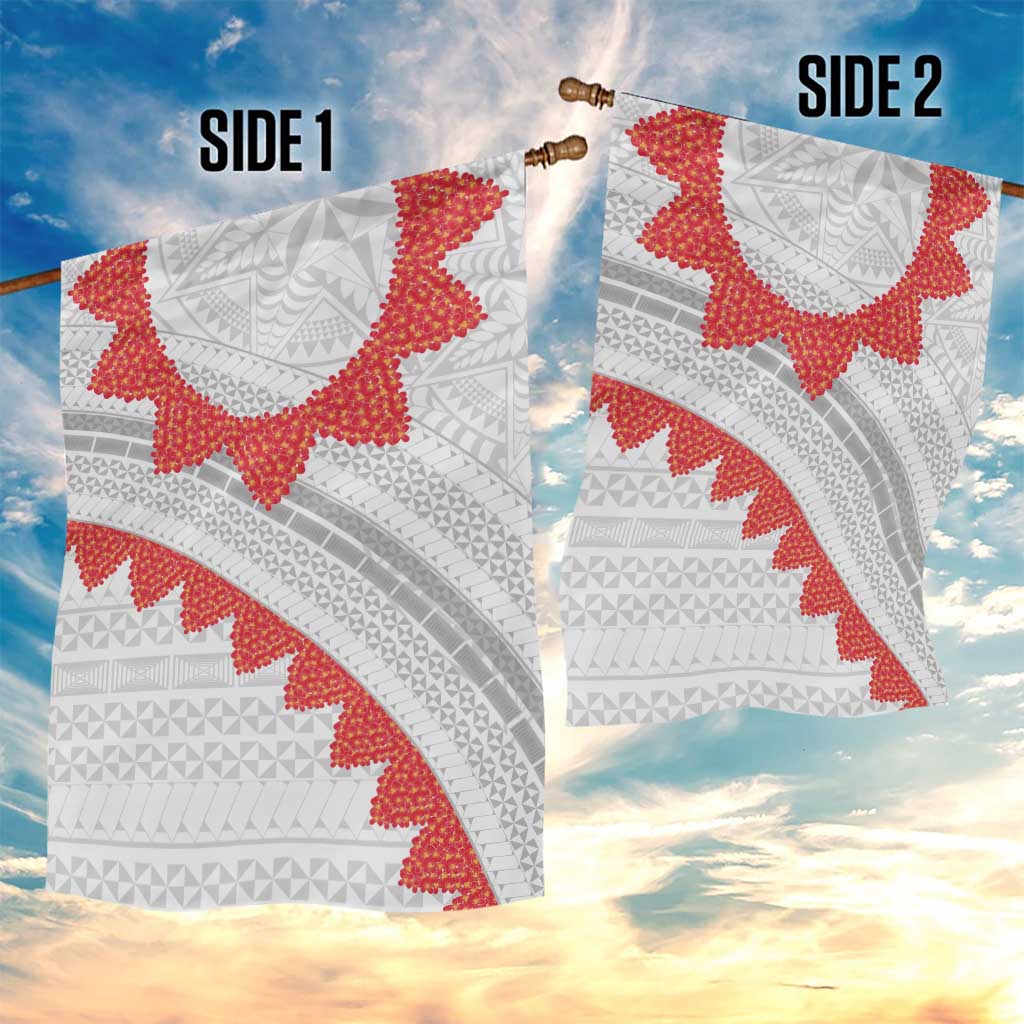 Tonga White Sunday Garden Flag Heilala Flowers Tongan Ngatu Pattern