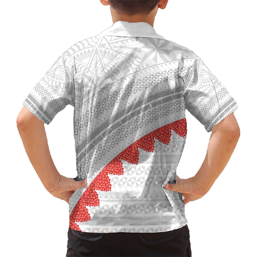 Tonga White Sunday Hawaiian Shirt Heilala Flowers Tongan Ngatu Pattern