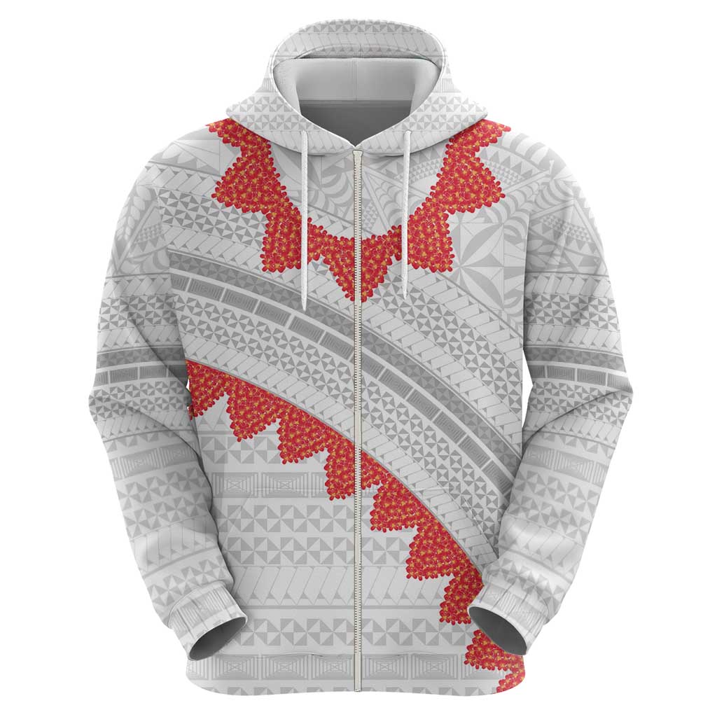 Tonga White Sunday Hoodie Heilala Flowers Tongan Ngatu Pattern
