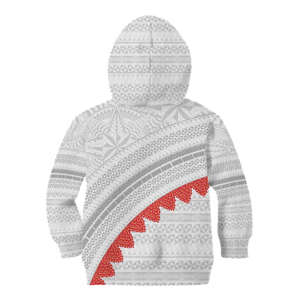 Tonga White Sunday Kid Hoodie Heilala Flowers Tongan Ngatu Pattern