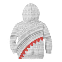 Tonga White Sunday Kid Hoodie Heilala Flowers Tongan Ngatu Pattern