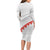 Tonga White Sunday Long Sleeve Bodycon Dress Heilala Flowers Tongan Ngatu Pattern