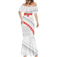 Tonga White Sunday Mermaid Dress Heilala Flowers Tongan Ngatu Pattern