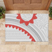 Tonga White Sunday Rubber Doormat Heilala Flowers Tongan Ngatu Pattern