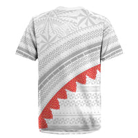 Tonga White Sunday Rugby Jersey Heilala Flowers Tongan Ngatu Pattern