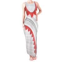 Tonga White Sunday Tank Maxi Dress Heilala Flowers Tongan Ngatu Pattern