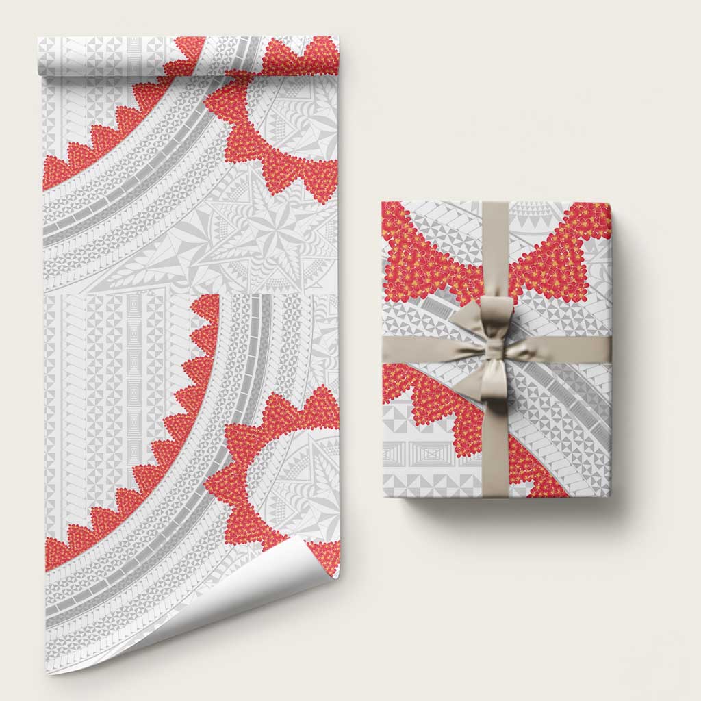 Tonga White Sunday Wrapping Paper Heilala Flowers Tongan Ngatu Pattern - Polynesian Pride