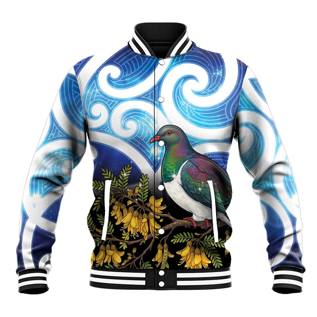 Kekeru New Zealand Matariki Baseball Jacket Kukupa Kowhai Maori New Year Blue Version