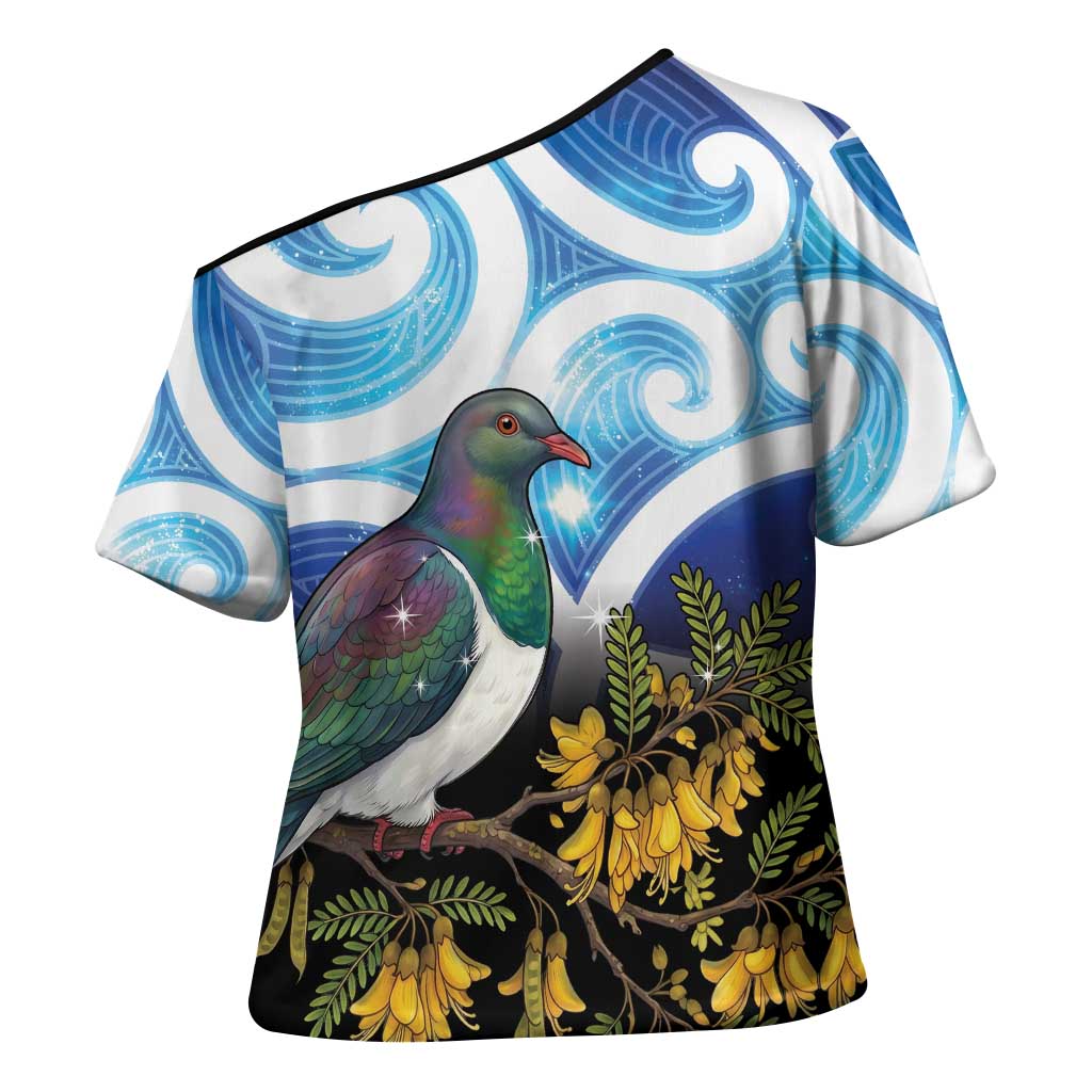 Kekeru New Zealand Matariki Cross Shoulder Shirt Kukupa Kowhai Maori New Year Blue Version