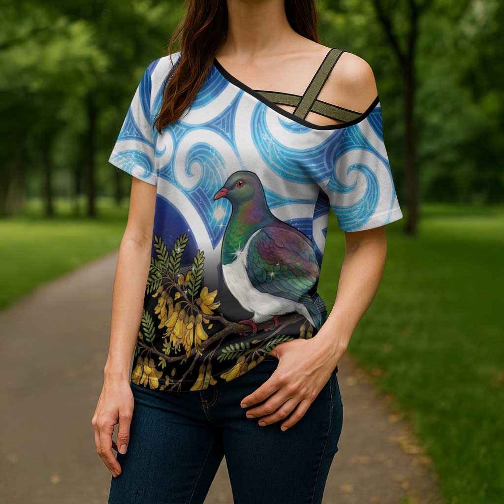 Kekeru New Zealand Matariki Cross Shoulder Shirt Kukupa Kowhai Maori New Year Blue Version