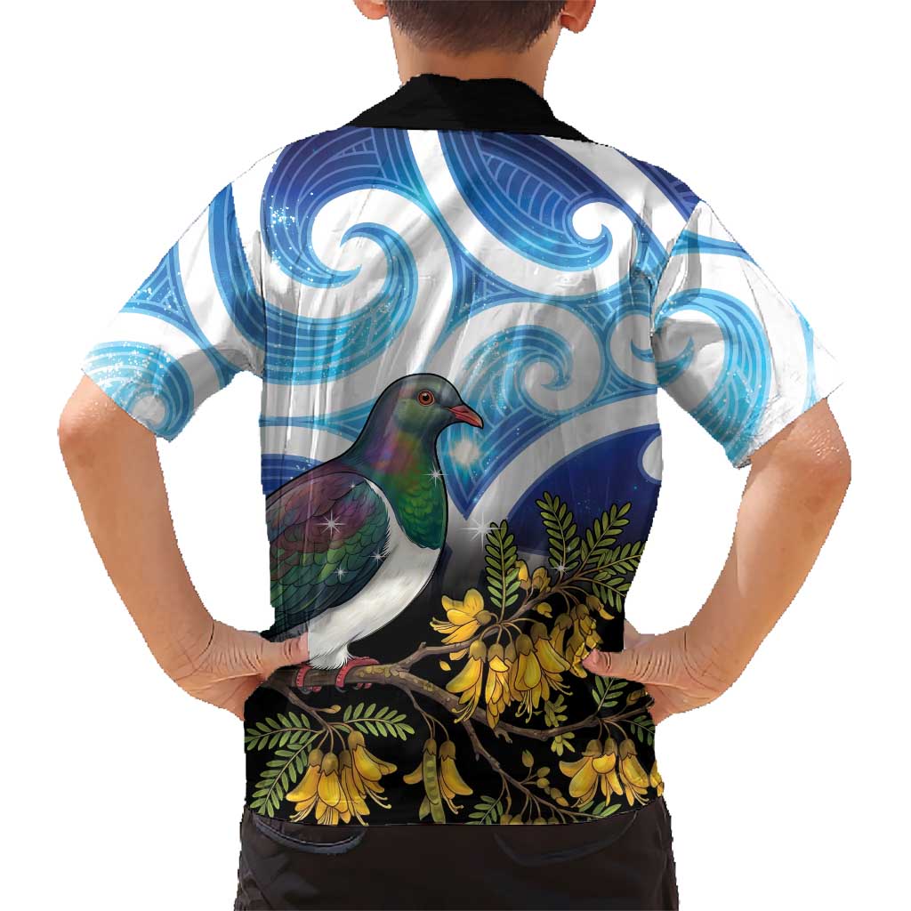 Kekeru New Zealand Matariki Family Matching Long Sleeve Bodycon Dress and Hawaiian Shirt Kukupa Kowhai Maori New Year Blue Version