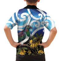 Kekeru New Zealand Matariki Family Matching Long Sleeve Bodycon Dress and Hawaiian Shirt Kukupa Kowhai Maori New Year Blue Version