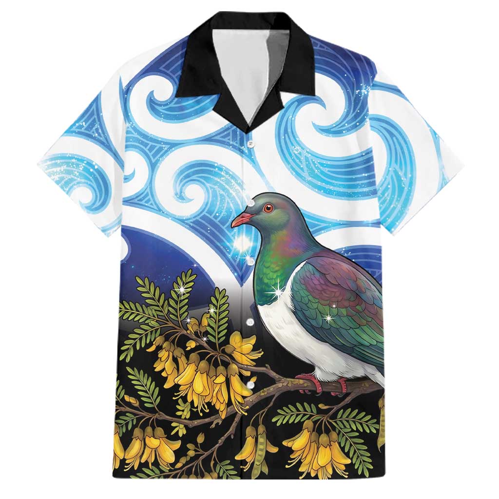 Kekeru New Zealand Matariki Family Matching Off Shoulder Short Dress and Hawaiian Shirt Kukupa Kowhai Maori New Year Blue Version
