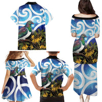 Kekeru New Zealand Matariki Family Matching Puletasi and Hawaiian Shirt Kukupa Kowhai Maori New Year Blue Version