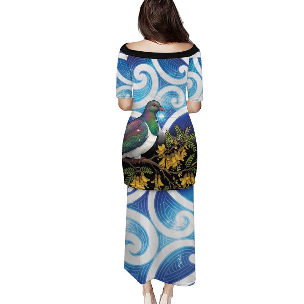 Kekeru New Zealand Matariki Family Matching Puletasi and Hawaiian Shirt Kukupa Kowhai Maori New Year Blue Version