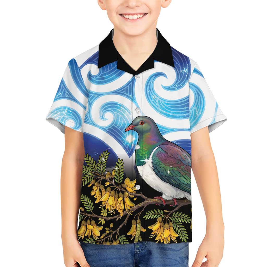 Kekeru New Zealand Matariki Family Matching Puletasi and Hawaiian Shirt Kukupa Kowhai Maori New Year Blue Version