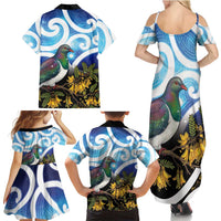 Kekeru New Zealand Matariki Family Matching Summer Maxi Dress and Hawaiian Shirt Kukupa Kowhai Maori New Year Blue Version