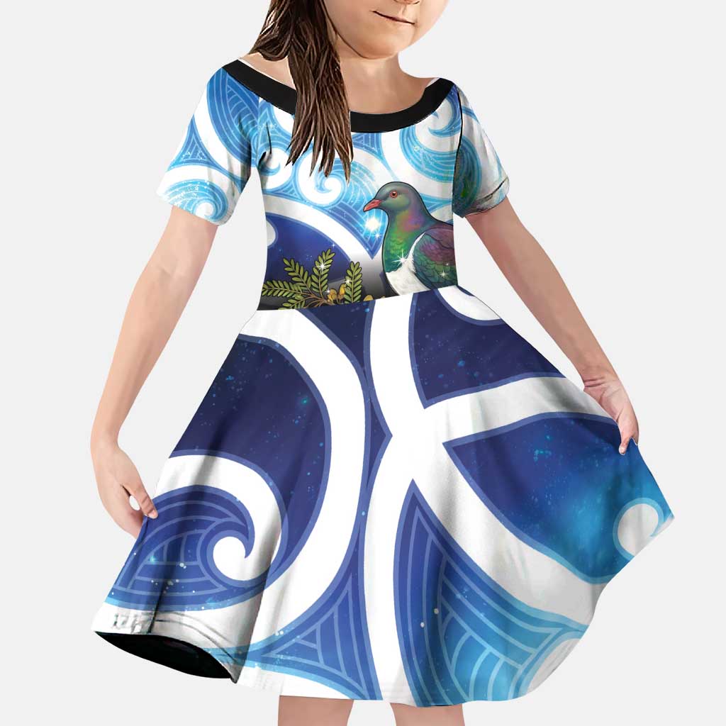 Kekeru New Zealand Matariki Family Matching Tank Maxi Dress and Hawaiian Shirt Kukupa Kowhai Maori New Year Blue Version