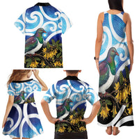 Kekeru New Zealand Matariki Family Matching Tank Maxi Dress and Hawaiian Shirt Kukupa Kowhai Maori New Year Blue Version