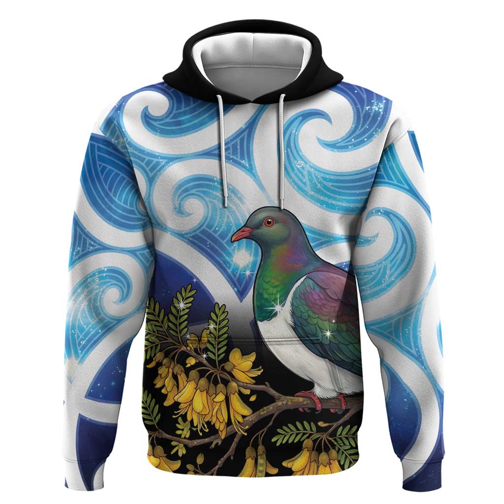 Kekeru New Zealand Matariki Hoodie Kukupa Kowhai Maori New Year Blue Version