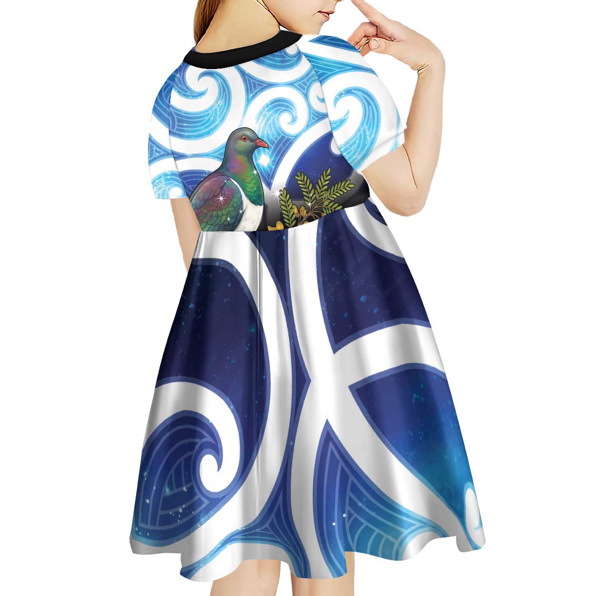 Kekeru New Zealand Matariki Kid Short Sleeve Dress Kukupa Kowhai Maori New Year Blue Version