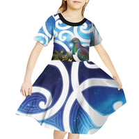 Kekeru New Zealand Matariki Kid Short Sleeve Dress Kukupa Kowhai Maori New Year Blue Version