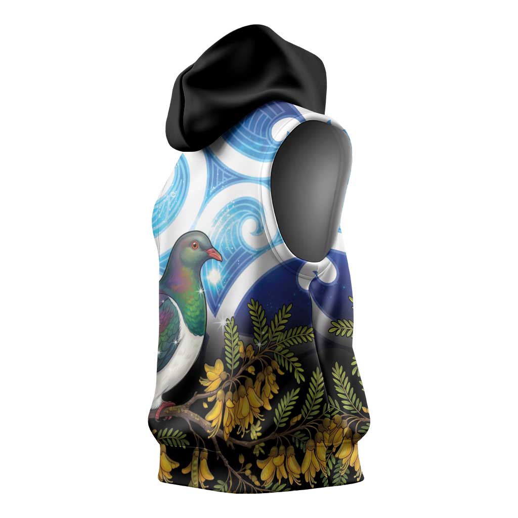 Kekeru New Zealand Matariki Sleeveless Hoodie Kukupa Kowhai Maori New Year Blue Version