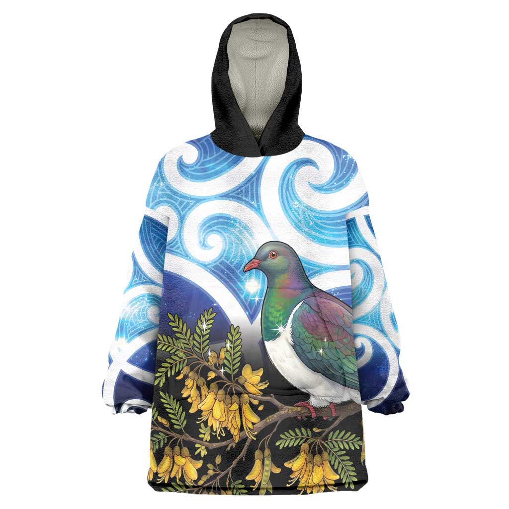 Kekeru New Zealand Matariki Wearable Blanket Hoodie Kukupa Kowhai Maori New Year Blue Version LT14 One Size Blue - Polynesian Pride