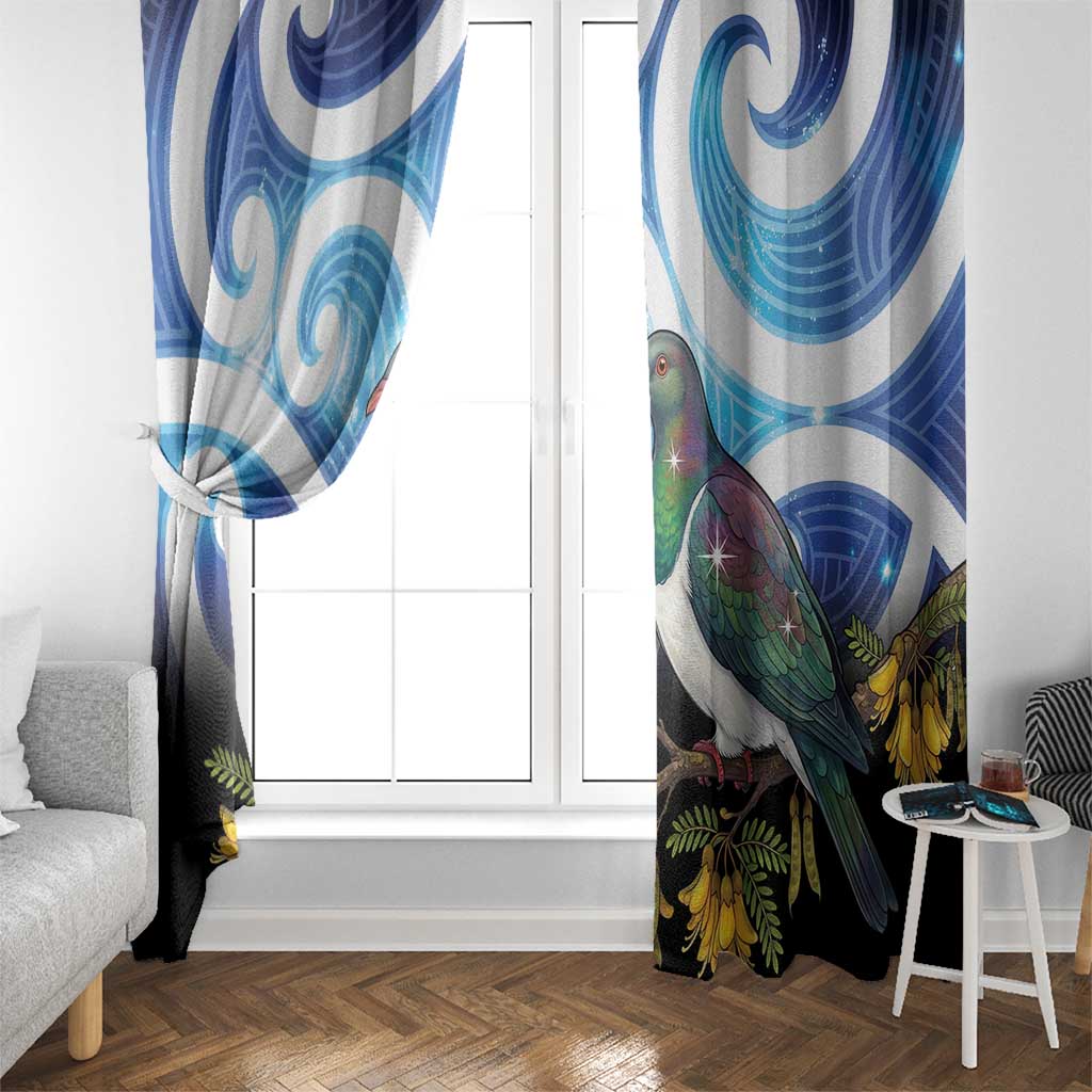 Kekeru New Zealand Matariki Window Curtain Kukupa Kowhai Maori New Year Blue Version LT14 - Polynesian Pride