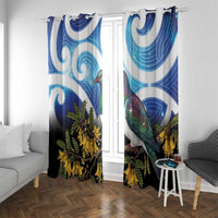 Kekeru New Zealand Matariki Window Curtain Kukupa Kowhai Maori New Year Blue Version LT14 With Grommets Blue - Polynesian Pride