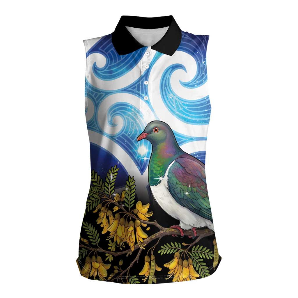 Kekeru New Zealand Matariki Women Sleeveless Polo Shirt Kukupa Kowhai Maori New Year Blue Version LT14 Female Blue - Polynesian Pride
