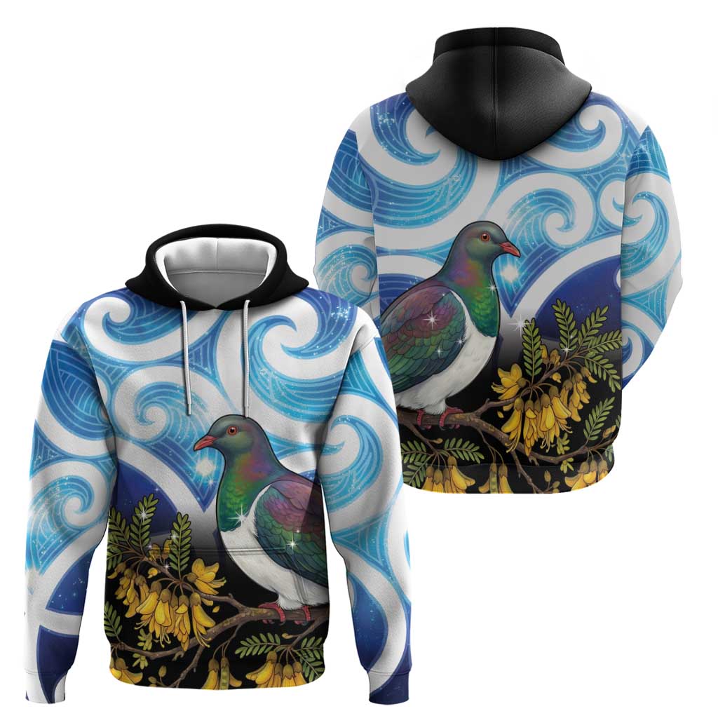 Kekeru New Zealand Matariki Zip Hoodie Kukupa Kowhai Maori New Year Blue Version